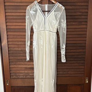 Elegant Sheer Cream/White Lace Dress
